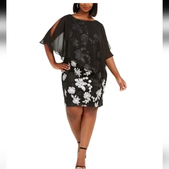 connected apparel | Dresses | Connected Apparel Chiffon Overlay Floral  Embroidered Blksilverdress Size 4